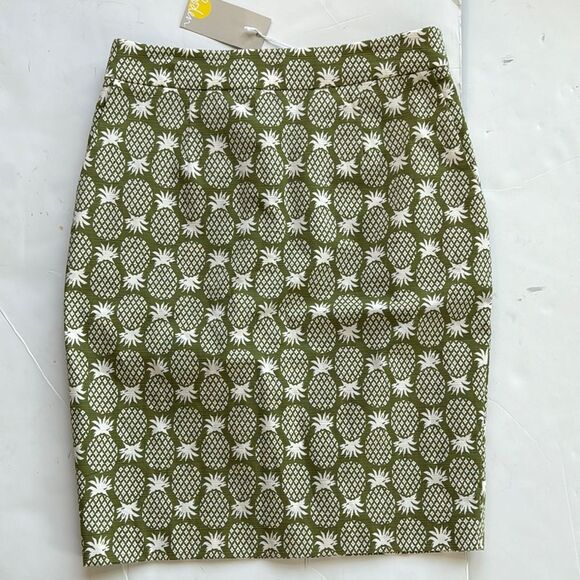 NWT Boden Gabriella Pencil Skirt 4P‎ Green White Pineapple Novelty Print Pockets - Picture 3 of 14